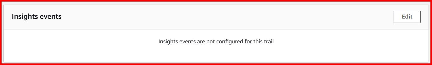 Picture showing the Insights events section of the CloudTrail